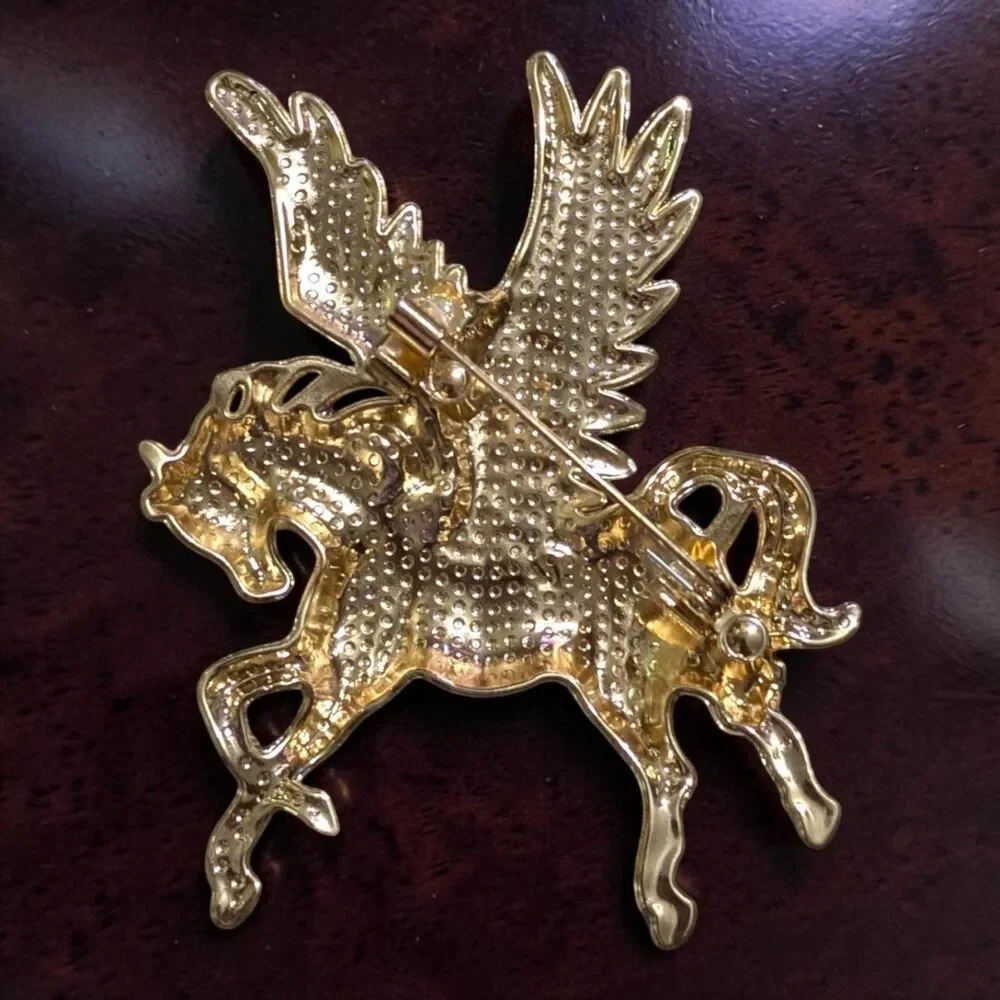 Whimsical Pegasus Brooch, Winged Horse Pin, Fantasy Cottagecore Jewelry